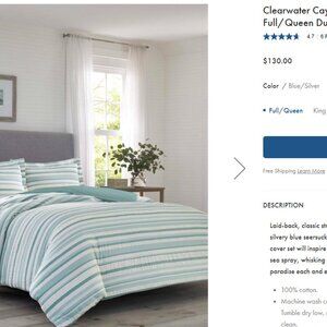 Duvet Cover FULL/QUEEN Tommy Bahama Clearwater Cay Seersucker & Shams Set Blue